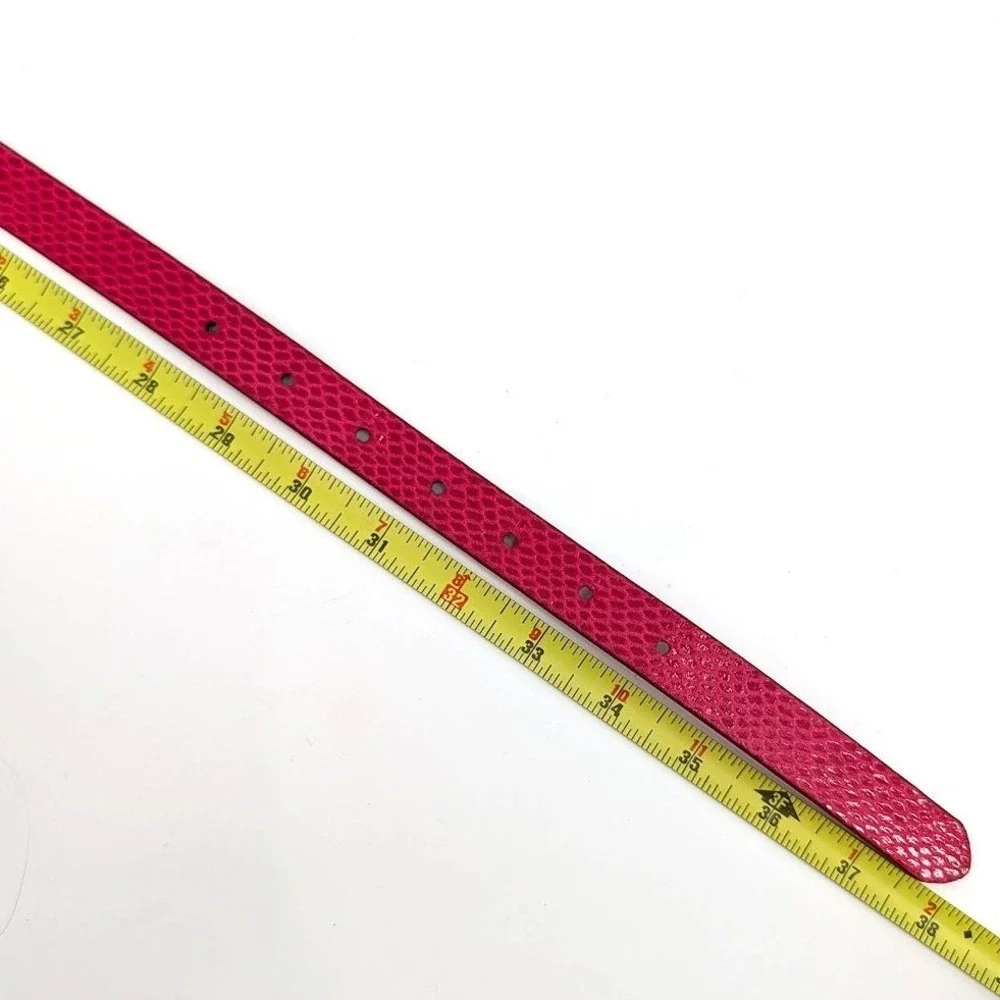 Reversible Skinny Belt Pink Red Snakeskin Embossed Gold Buckle S/M